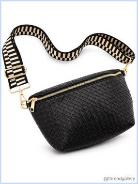 Woven Crossbody Bag for Women Vegan Leather Large Sling Handbag